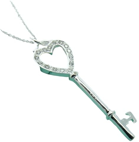 Key Necklace For Women, 925 Sterling Silver Crystal Heart Round Pendant Necklace, Necklaces Lock And Skeleton