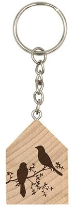 Schlüsselanhänger Vögel: aus Holz mit Metallkette mit hochwertiger Gravur aus Holz für Schlüssel-bund oder Taschen-anhänger, als Geschenk oder für sich selbst (Wood-Art)