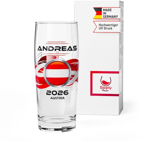 Sipply Bierglas Willibecher personalisiert mit deinem Namen und Österreich-Flagge - farbiger UV-Druck klassisches Pilsglas 0,5l Geschenke für Fußball-Fans Männer Frauen Freund Freundin