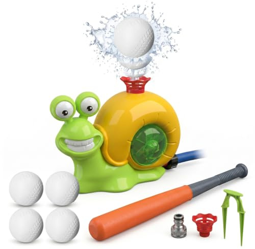 Baseball Sprinkler: Baseball Water Toy, Cute Snail Water Sprinkler Tball Set with Auto-Eject & Retractable Bat for Kids Outdoor Summer Play