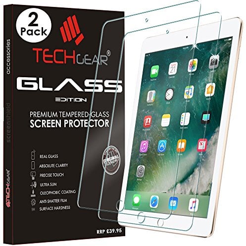 TECHGEAR [2 Stück] Schutzfolie kompatibel mit iPad 9.7 (2018/2017), iPad Air 1, iPad Air 2 (9,7 Zoll) Schutzfolie folie Glas Anti-Kratzer Schutzabdeckung kompatibel mit iPad 9.7 5. & 6. Generation