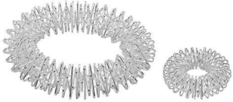 CHI-ENTERPRISE - Premium Massagering Set für Handgelenk und Finger | Antistress Armband und Ring Set | Akupressur Ring - Anxiety Ring | Inhalt: 1x Armband (Silber) + 1x Ring (silber/klein)