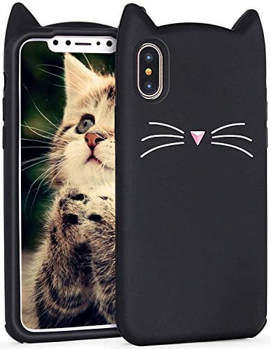 Joyleop Case for iPhone X/XS,Cartoon Soft Silicone Cute 3D Fun Cool Cover,Kawaii Unique Kids Girls Lady Cases,Lovely Animal Character Rubber Skin Shockproof Protector Cases for iPhone X/XS Black Cat
