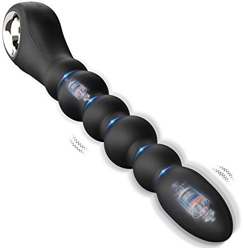 Deluxe Bolas anales consolador anal vibrador anal con anillo para tirar tapón anal y estimulador de próstata con 2 supermotores y 3 x 9 modos de vibración juguete sexual para parejas hombres y mujeres