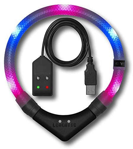 LEUCHTIE® Leuchthalsband Easy Charge pink-blau Größe 37,5 I LED Halsband für Hunde I USB aufladbar I konstante Leuchtkraft I wasserdicht I extrem hell