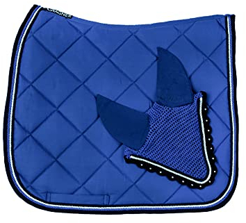 WAGNER Dressur Schabracke mit Fliegenhaube und Strass-Steinen Royalblau-BLAU