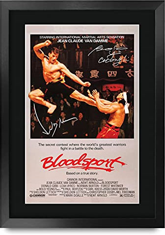HWC Trading A3 FR Bloodsport Der Cast Jean-Claude Van Damme Geschenke Printed Poster Autogramm Bild für Film-Memorabilia Fans Signed - A3 Eingerahmt