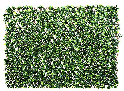 Artificial Expanding Green Wall Trellis Willow Fence with Variegated Green Leaf Foliage (1m x 2m) -UV Stable