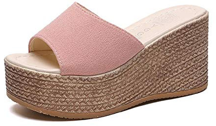 Morbuy Ciabatte con Zeppa Donna Estive Sandali alla Moda, Leggera Comoda Pantofole Tacco 5 Cm Sandali con Plateau Casual Tinta Unita Ciabatte Aperte per Spiaggia Viaggio (36,Rosa)