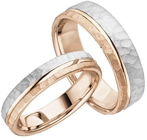 JC Trauringe Silber 925 Paarpreis Eheringe Rotgold Weißgold Plattiert I Breite Partnerringe mit Gravur in edler Schatulle I 2 Hochzeitsringe Herrenring 5,5 mm & Damenring 4,0 mm I LC131-P-3