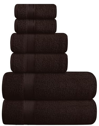 GLAMBURG Lot de 6 Serviettes en Coton Ultra Doux, Contient 2 Serviettes de Bain surdimensionnées 70 x 140 cm, 2 Serviettes de Toilette 40 x 60 cm et 2 Serviettes de Toilette 30 x 30 cm, Marron