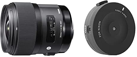 Sigma Obiettivo 35mm-F/1.4-AF (A) DG HSM, 13 Elementi in 11 Gruppi, Attacco NIKON & Sistema Base Usb/Usb-Dock per Obiettivi con Attacco a Baionetta Nikon, Colore: Nero