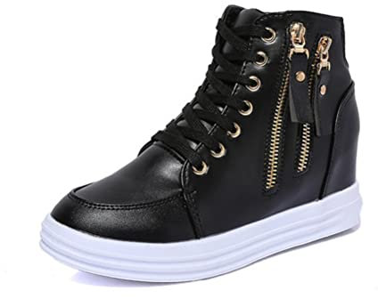 Sneakers Donna con Zeppa Interna Sportive alla Moda Casual da Donna Scarpe da Ginnastica Alte da Ginnastica Primavera Autunno Scarpe da Allenamento alla Caviglia con Cerniera Laterale
