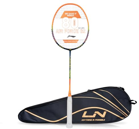 Badminton Racquet, Li-Ning Air Force 80 G2 Carbonfaser-Badmintonschläger mit kostenloser Vollhülle,
