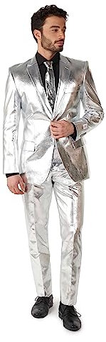 OppoSuits Herren Shiny Silver Business-Anzug Hosen-Set, Silbern glänzend, 48