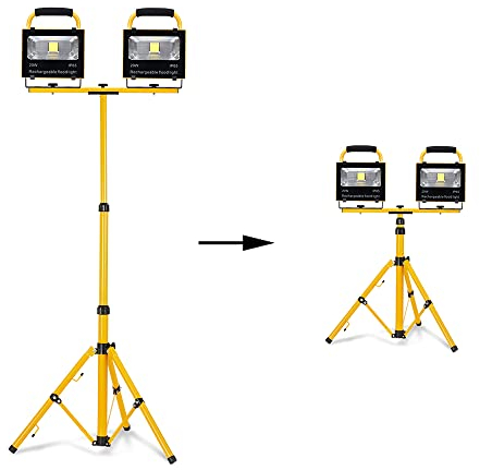 NAIZY 2 * 20W Baustrahler mit Stativ Akku LED Arbeitsleuchte mit AC Netzkabel und Stecker und Autoladegerät Strahler - IP65 Kaltweiß Arbeitsscheinwerfer für Camping, Fischen Flutlicht
