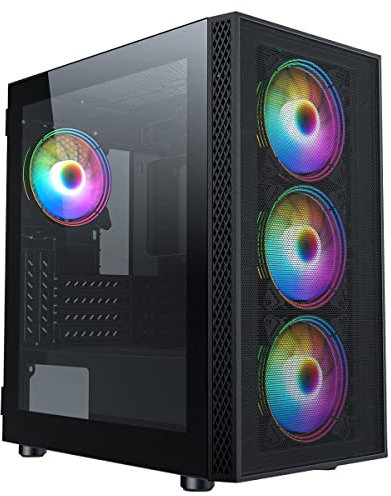 GameMax Icon Mesh Micro-ATX ARGB PC Gaming Case, 4 x ARGB Fans, Tempered Glass Side Panel | Black
