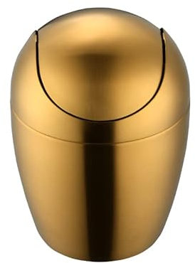 Buyer Star Mini-Abfalleimer mit Schwingdeckel, Gold Metalleimer, hochwertiger Edelstahl 18/10, geeignet für Schreibtisch, Küchenarbeitsplatte, Bad, Büro, Frisiertisch, eiförmig (gold, 0,4L)