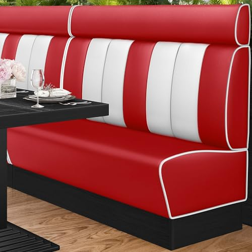 GGMMÖBEL American 2 | Dinerbank | B:H 200 x 160 cm | Gestreift | Rot | Leder | American Diner Möbel, American Dinerbank