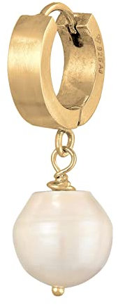 Kuzzoi Herren-Ohrring Creole mit Perle, Single Scharnier Creole (13mm) rund, Goldener Ohrring für Männer mit Süßwasserperle, 1 Stück Ohrhänger aus 925 Sterling Silber vergoldet