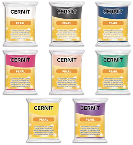 CERNIT CE0860008K01C - Un Pack de 8 Pains de Pâte Polymère, Effet Scintillant et Brillant- Pâte à Modeler à cuire Pearl - 8 Couleurs Différentes - Blocs de 56g
