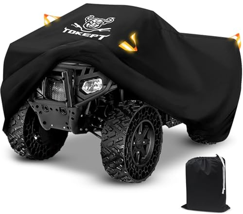 Tokept ATV-Abdeckung, 300D strapazierfähiges, wasserdichtes Oxford-Gewebe, Allwetterschutz, 4-Radabdeckung für 82 Zoll Kawasaki, Yamaha, Suzuki, Polaris (Schwarz XL)