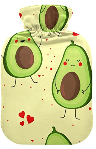 YOUJUNER Hot Water Bottle with Cartoon Avocado Love Cover 2 Litre Large Hot Water Bag Warm Comfort Hand Feet Warmer