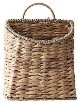 GYASVWU Cesta colgante tejida de jacinto de agua, cesta de mimbre hecha a mano para jardín, casa de campo (boca de hierba marina)