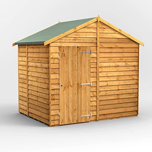 Powersheds High Grade Premium Apex Garden Overlap Wooden Shed with Security Features, Door & Window Flexibility, made from Extra Thick Timber, for Storage and Outdoor Needs (Windowless)