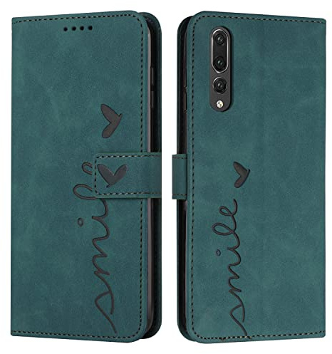 EATCYE Kompatibel Mit Huawei P20 Pro Hülle - Premium PU Leder Klapphülle Brieftasche Schutzhülle Mit Kartenfach Und Ständer (Grün)