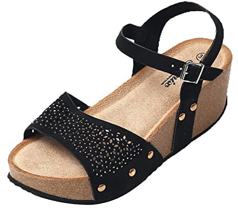 JOMIX Sandali Donna Estive Zeppa Eleganti Comodi Sandali Tacco Largo SD8197-1 (Nero, 37)