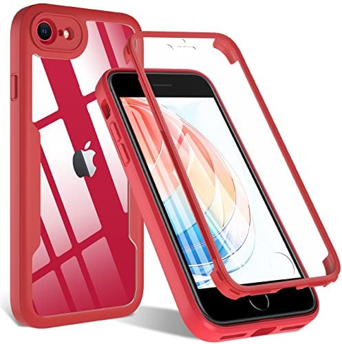 OWKEY iPhone SE 2020 Case, iPhone SE 2022/8/7 Case, 360° Full Body Heavy Duty Cover With Built-In Screen Protector, Shockproof Protective Phone Cover for iPhone SE/8/7 3rd 2nd Gen 4.7” (Red)