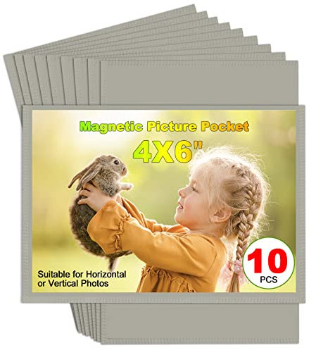 CHUNNIAO Sliver-Grey Magnetic Picture Frame 4X6 for Refrigerator 10 Pack,Photo Magnets Sleeves