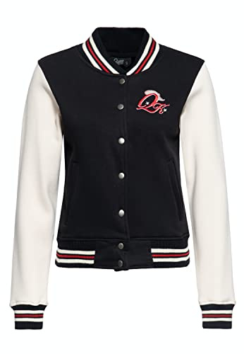 Queen Kerosin Damen Collegejacke Sweatjacke Varsity Jacket Retro Stickerei Chenille Patch Raglanärmel 50s Rockabilly Rockabella Vintage Katze Royal Kitten Club Wild Rebel