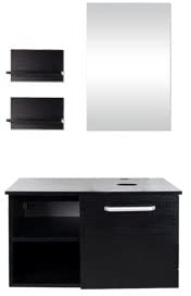 YU YUSING Ensemble de Meubles de Salle de Bain avec Miroir, Armoire de Rangement, 2 Étagères Murales, Meuble de Salle de Bain avec 1 Porte et 2 Étagères (Noir)