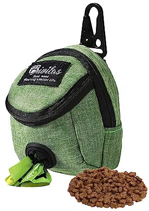 FuninCrea Dog Treat Pouch Bag, Dog Treat Bag with Built-in Poop Bag Dispenser Dog Training Treat Pouch for Walking Oxford Cloth Dog Training Bag for Travel Outdoor Training (Green)