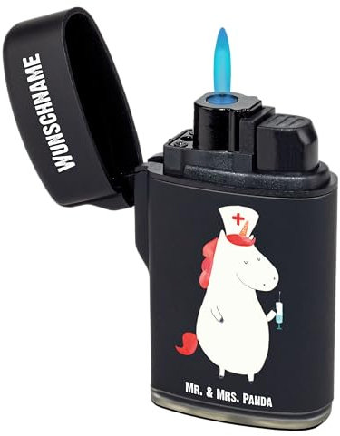 Mr. & Mrs. Panda Personalisiertes Feuerzeug Einhorn Krankenschwester - Personalisierte Geschenke, Feuerzeug Mit Wunschname, Feuerzeug Für Männer Mit