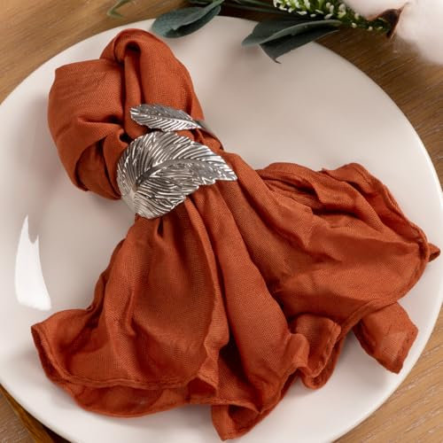 MLMC Terrakotta-Käsetuch-Servietten, Boho, rustikal, gebranntes Orange, Gaze, Stoffservietten, waschbar, 53,3 x 53,3 cm, für Herbst, Erntedankfest, Hochzeit, Brautparty, Jahrestag, Abendessen