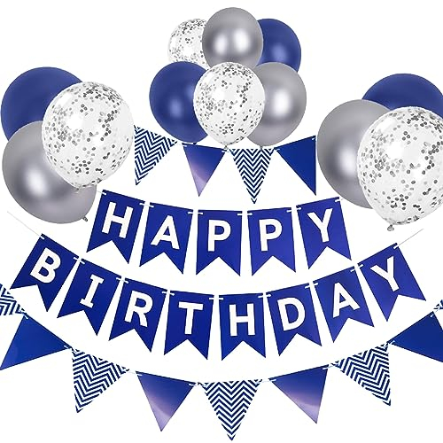 Navy Blue Happy Birthday Bunting Banners & Balloons - Perfect for Birthday Party Decorations