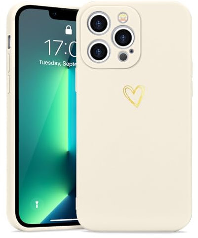 Wirvyuer for iPhone 13 Pro Case with Cute Heart Pattern Soft Shockproof Protective Silicone Phone Case for Women Girls, Beige