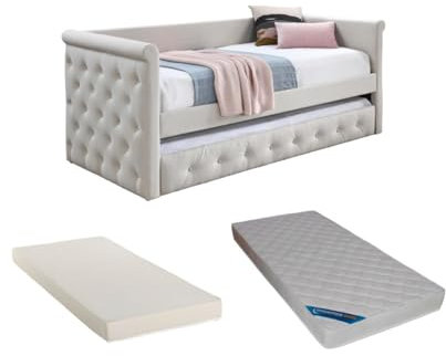 Vente-unique - Ausziehbett Stoffsofa + Lattenrost + Matratze - 2 x 90 x 190 cm - Beige - Louise