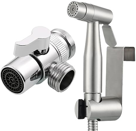 Tecmolog Bidet Portatile Kit Acciaio Inossidabile 2 Mode Doccetta Bidet con Deviatore Doccia, Flessibile Doccia 2m e Supporto Doccetta per Lavandino, WS024AF4