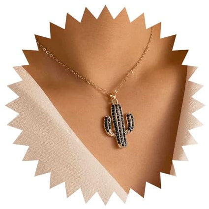 Inilbran Boho Collar De Cactus De Cristal Verde Vintage Cz Cactus Colgante Collar De Oro Collar De Gargantilla De Cactus Cadena De Cactus Ajustable Joyas Para Mujeres Y Niñas
