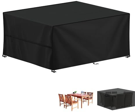 LAMUNI Outdoor Garden Table Cover Rectangular Garden Furniture Covers Waterproof Patio Table Covers Anti-UV Rattan Sofa Set Cover Windproof 420D Oxford Patio Covers for Outdoor Furniture, 190x125x75cm