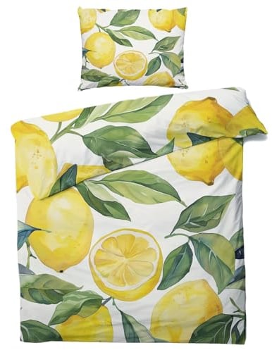 GEDAEUBA Bettwäsche 135x200 Zitronen - Zitronenmuster Bettbezug 135 x 200 2er Set, Wendebettwäsche und Kissenbezug 80x80, Weiche & Angenehme Mikrofaser Bettwäsche-Sets mit Reißverschluss