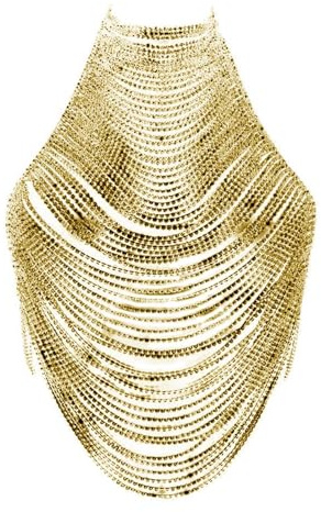 harayaa Damen-Körperkette mit Strasssteinen, Brustkette, Geschenke, Schmuck, BH-Bikini-Kette für Performance, Streetwear, Halloween, Bauchtanz, Gold