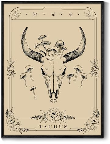 MHARTK66 Konstellation Leinwand Bilder mit Rahmen Schwarz, 40x60 cm Stier Tarot Wandbilder Wohnzimmer, Hexe Dunkle Akademie Wandkunst Aesthetic, Gotische Wanddeko Schlafzimmer Desktop Zimmer Flur