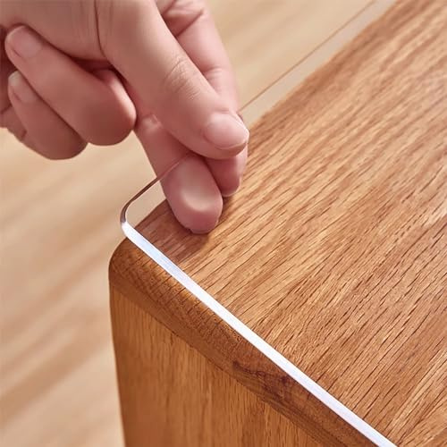 Tischdecke Transparent Tischfolie Durchsichtig PVC Tischschutz, Nicht kontraktil Abgerundete Ecke + Abgeschrägte Kante Größe wählbar Glasklar Hochglanz Schutztischdecke