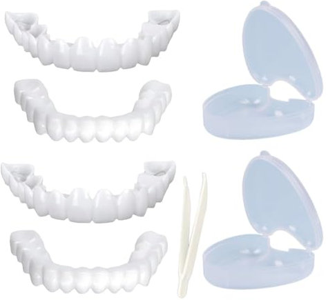 2 Paires Faux Dentier Provisoire Facette Dentaire A Poser Soi Meme Prothese Dentaire Haut Et Bas, Kit De Remplacement Temporaire des Dents Manquantes pour Hommes Femmes