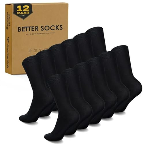 EKSHER Chaussettes Homme 39-42 Noires Chaussettes Classiques Homme Coton Chaussettes de sport Femme Chaussettes et Articles de Bonneterie pour Hommes de Travail Chaussettes d'Affaires (lot de 12)